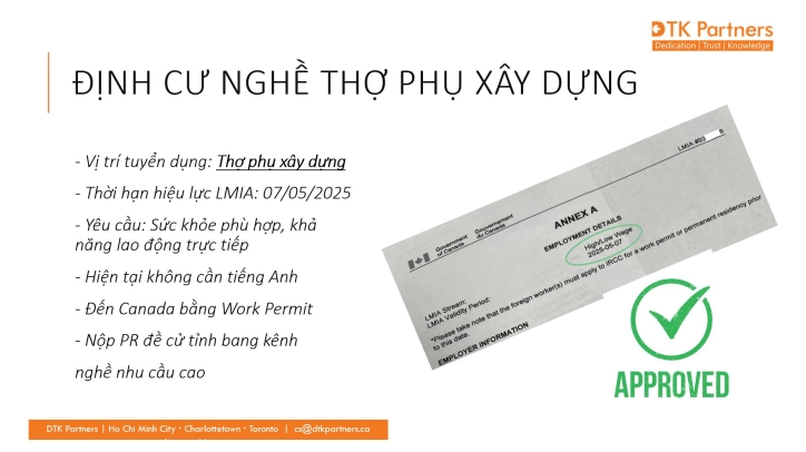CƠ HỘI ĐỊNH CƯ CANADA NGHỀ THỢ PHỤ XÂY DỰNG